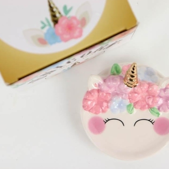Other - Unicorn Trinket Dish with Floral Accents